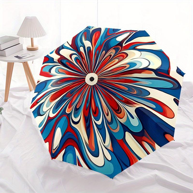 1pc Floral Abstract Automatic Open/close Folding Compact Umbrella, 8-Rib Sturdy Canopy, Lightweight Portable, Everyday Use, Gift, Outdoor Umbrella, Tr