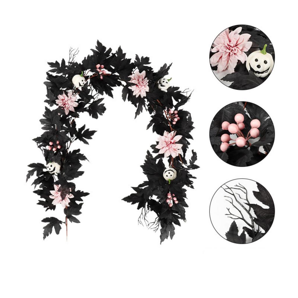 Artificial Maple Leaf Pumpkin Vine Garland 170 To 180cm Halloween Decorative Faux Leaf Garland for Seasonal Home and Event Decoration