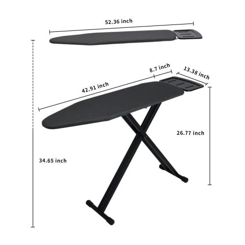 Duwee Height-Adjustable, Foldable Ironing Board with Heat-Resistant Cover and Thick Felt Mat, Sturdy Legs, Black, 33 X 109 Cm (13 X 43 Cm)