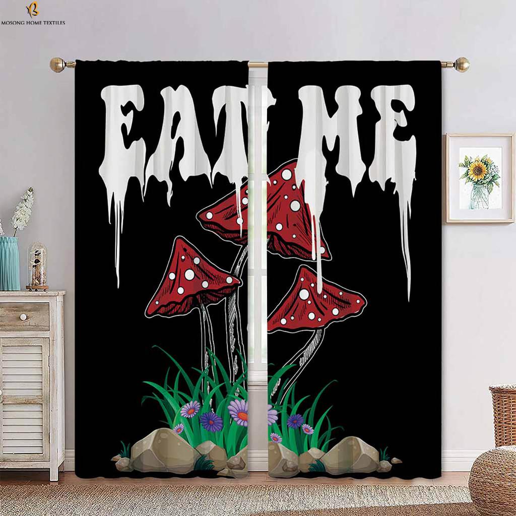 Psychedelic Mushroom Cartoon Print Curtains Polyester Bedroom Living Room Kitchen Decorative Set Of 2 Made Area Decor