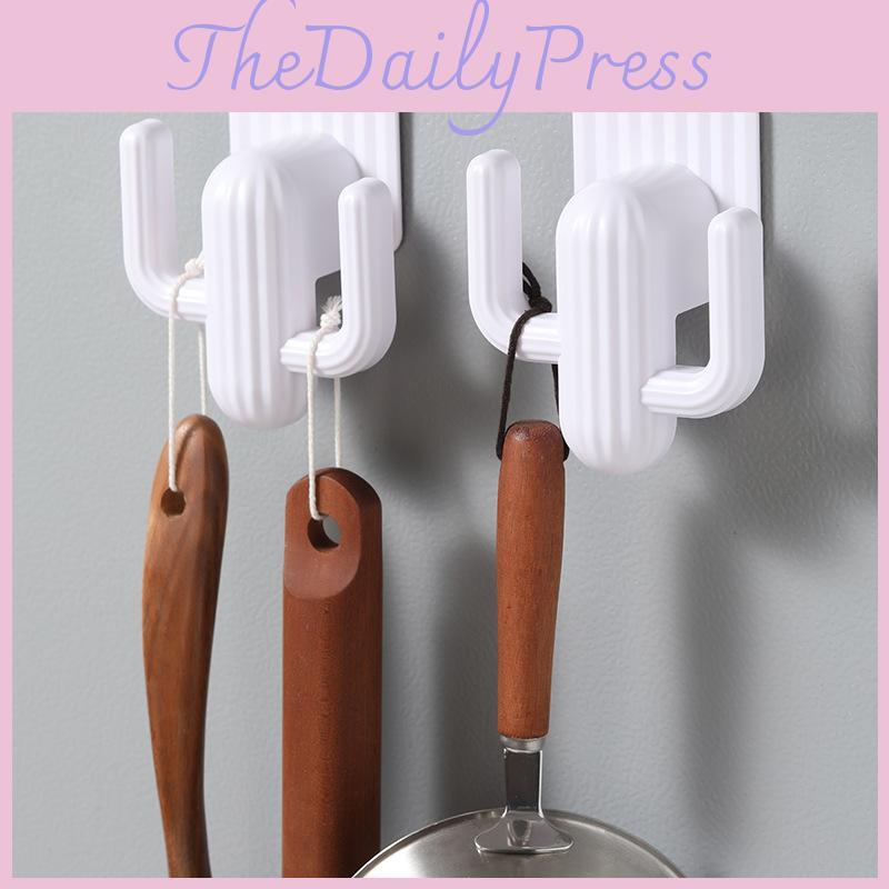 White Plastic Cactus Double Hooks For Door Wall Mounting Modern Tools Decor