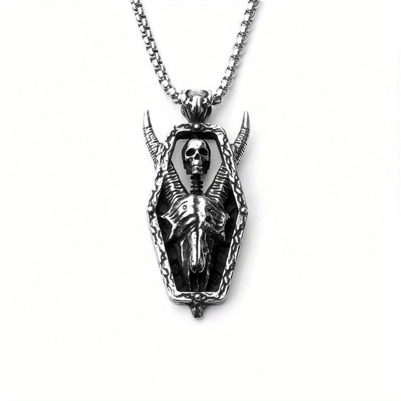 Punk ram horn skull pendant, Halloween ram head demon skull pendant chain
