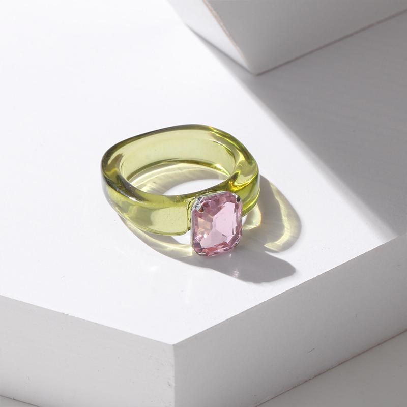 Fashion Simple Inlaid Colorful Zircon Resin Ring Women Sweet Cute Birthday Party Commemorative Jewelry Gift