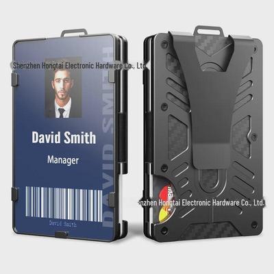 RFID-Blocking Aluminum Card Holder Wallet – Minimalist, Anti-Theft Design for Men, with Work Badge Slot