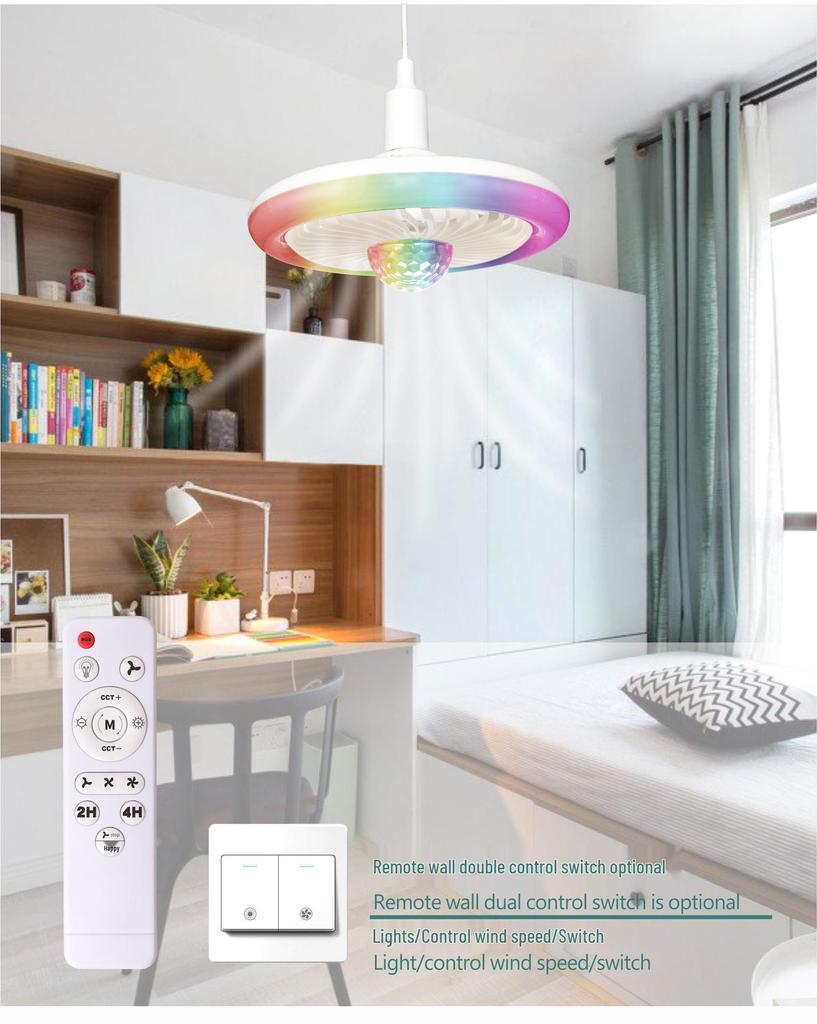 Silent RGB LED Ceiling Fan Light with E27 Base and Magic Ball Design