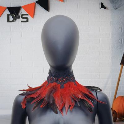 Sciarpa di Piume con Pizzo Nero Regolabile Costume di Halloween per Donna Festa Collare Falso Accessorio Costume Pavone