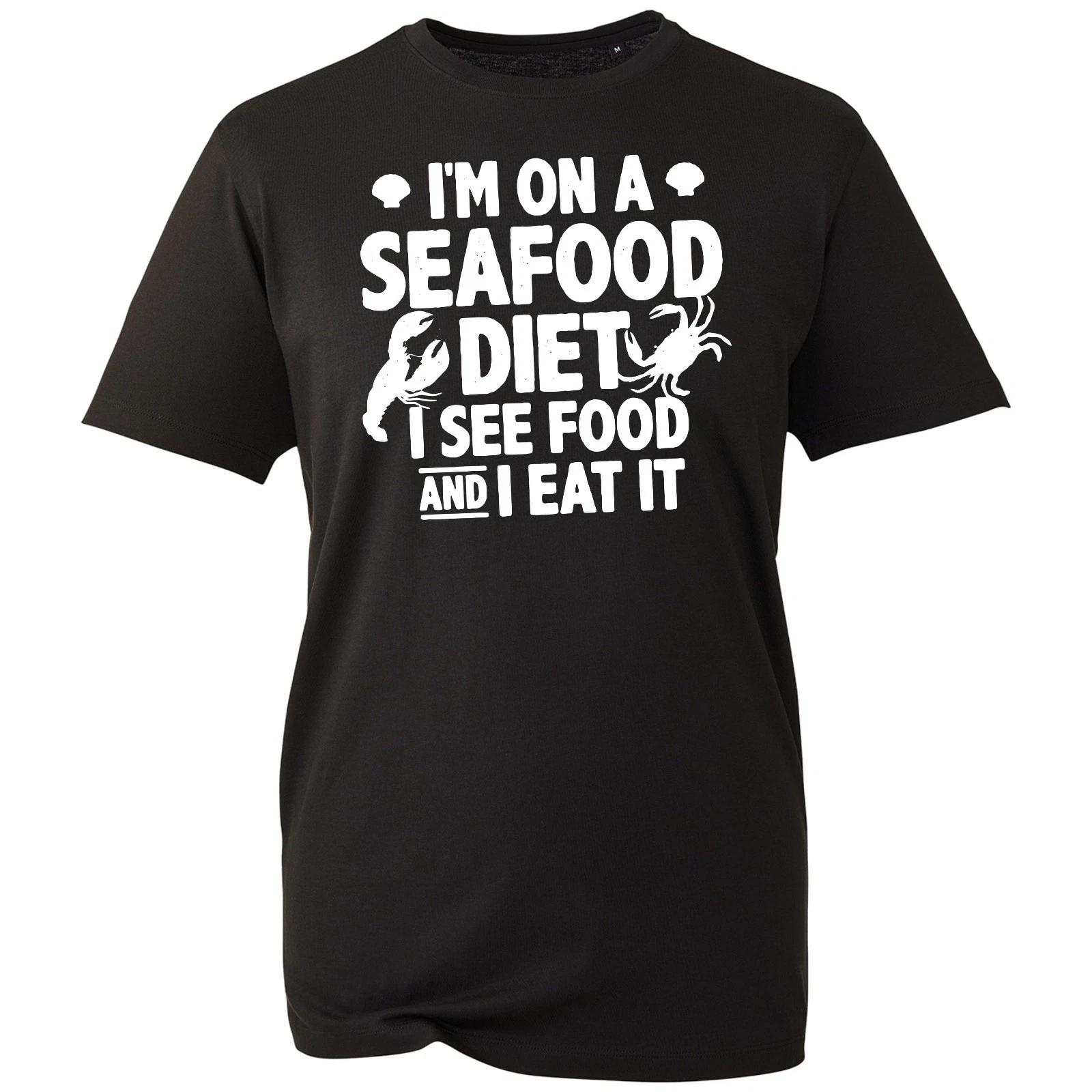 I m on A Seafood Diet T-shirt I See Food And I Eat It Funny Top Men s Gift Tee 2XL