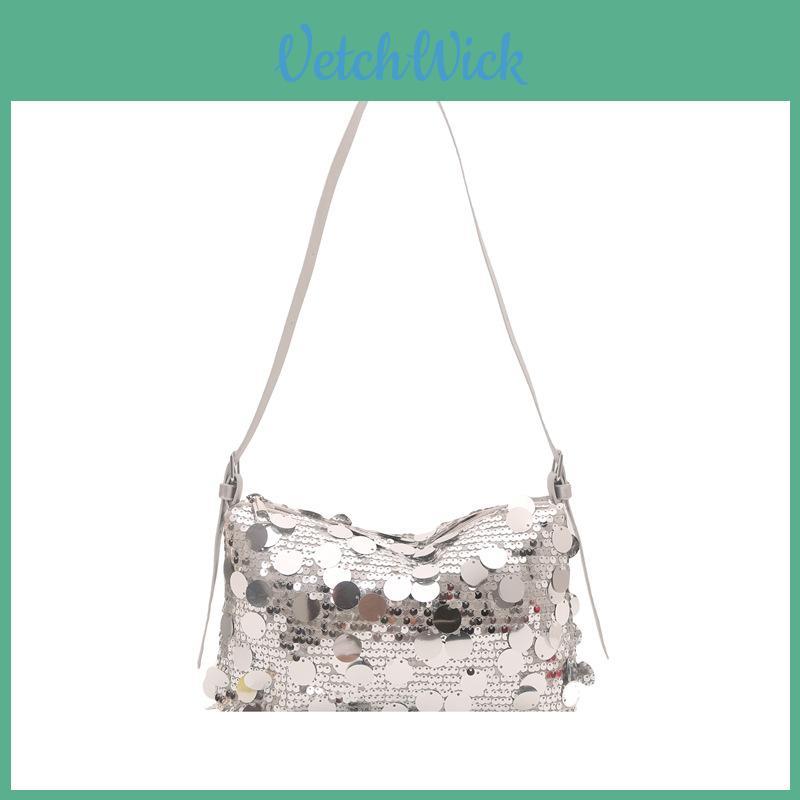 Simple Solid Color Sequin Design Women Casual Shoulder Bag For Street Fashion Looks