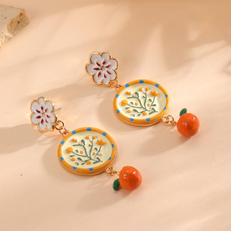 Exaggerated Asymmetric Enamel Drop Earrings Hand Painted Floral Multi-Layered Earrings Gifts For Women Daily Party Wear