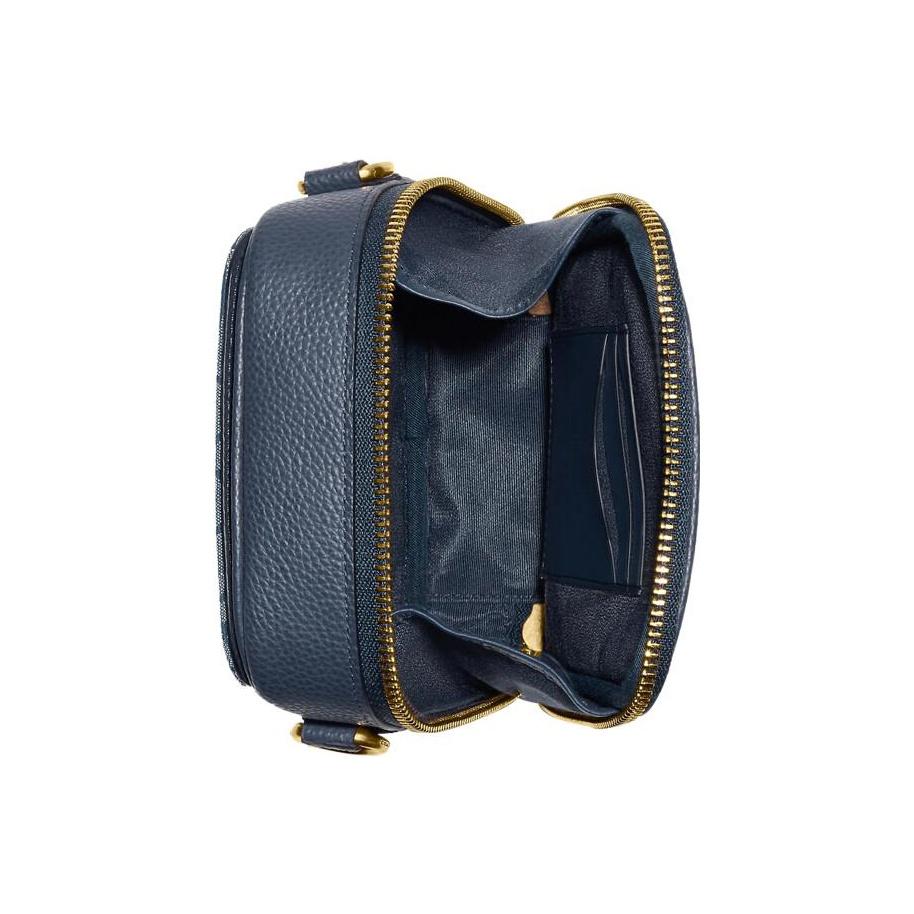 Coach Stanton 13 Floral Print Color Block Zipper Canvas And Leather Crossbody Bag Mini Men Bags Brass Denim-Blue C8235-B4EI