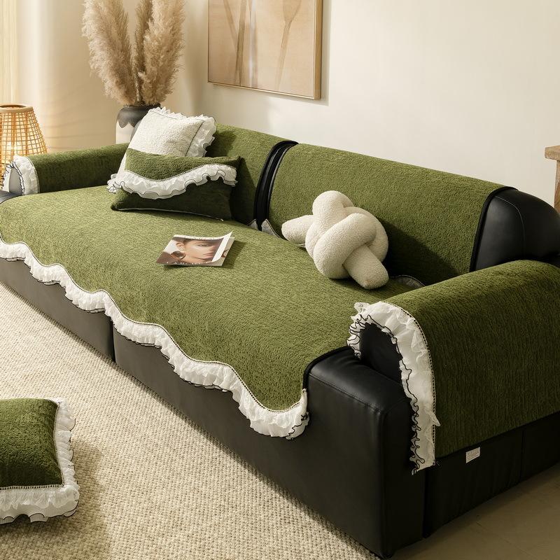 Solid Color Four-Season Universal Sofa Cushion Cover French Non-Slip Chenille Living Room Sofa Cover Cloth Towel New Model