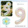 40Inch Colorful Transparent Number Balloons & Large Transparent Daisy Foil Balloons, For Birthday Party, Anniversary Decoration