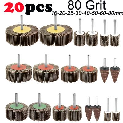 20PCS Abrasive Flap Wheel Sander 80 Grit 1/4 Inch Shank Buffing Sandpaper Flap Wheel Accessories Rotary Tool for Metal Wood Gri