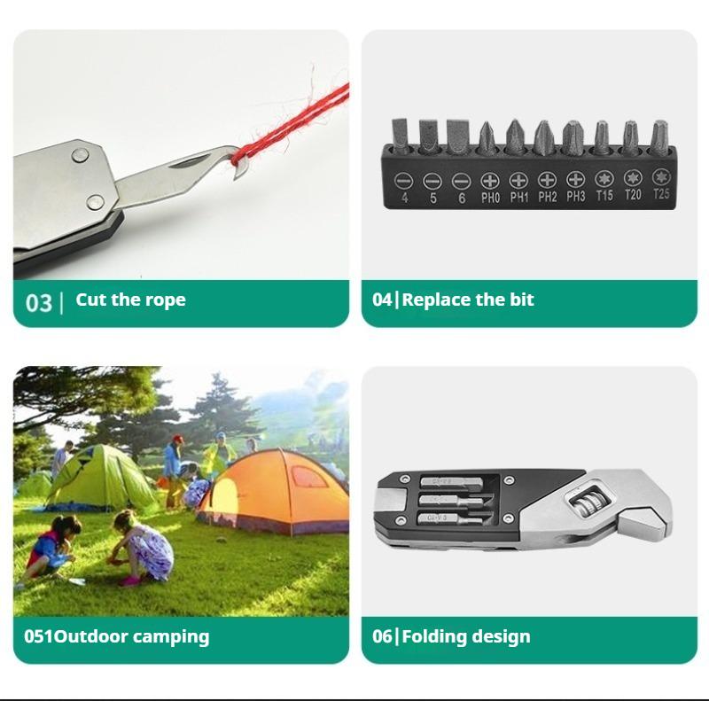Stainless Steel Adjustable Wrench Folding Allen Wrench Multifunction Wrench with Screws