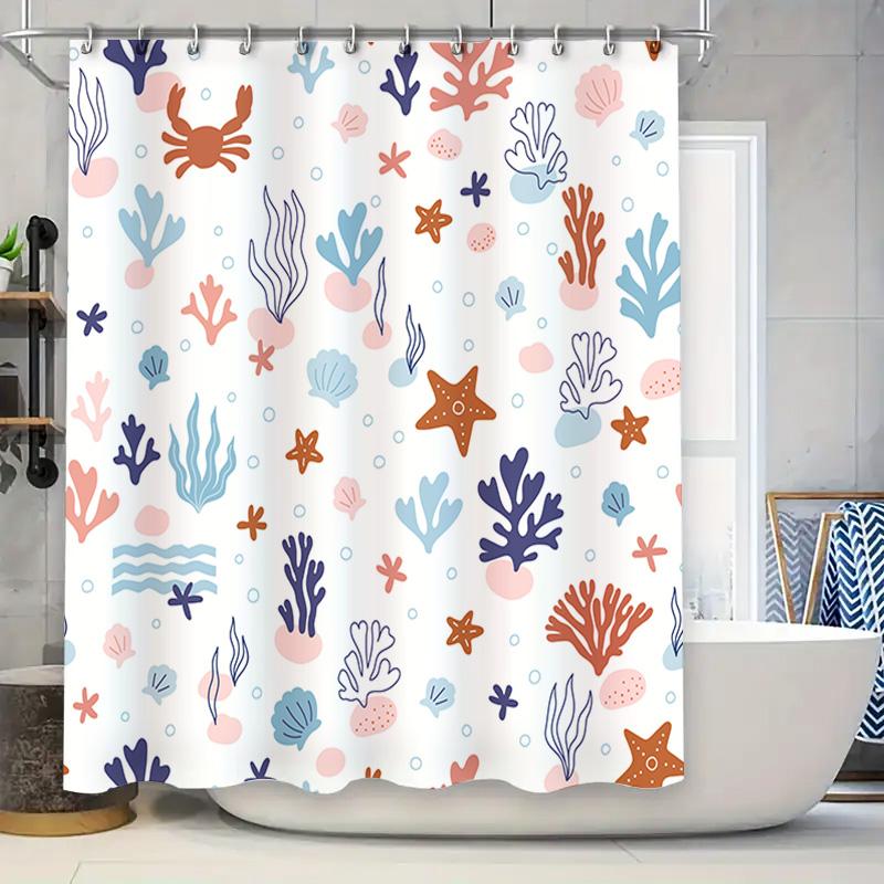 

Handmade Waterproof Bathtub Shower Curtain Printed With Ocean Life Animals Pattern For Bath Decoration Blue Purple Red W60H190(CM)-1 Pcs