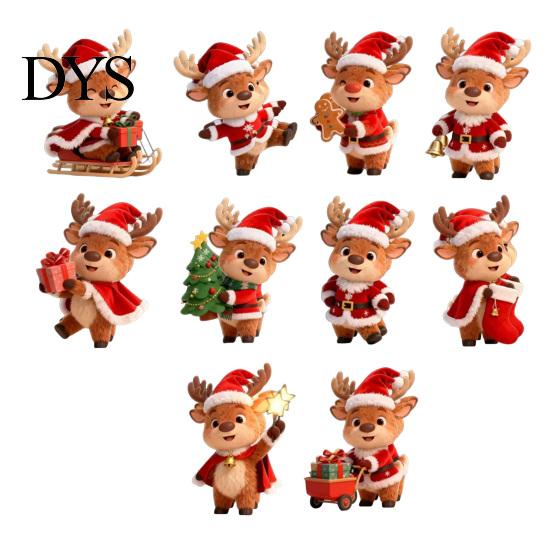 Cute Deer Hanging Ornaments Christmas Elk Ornaments, 2D Flat Wooden Reindeer Decoration, Cartoon Festive Pendants with Hat for Tree, Home Holiday