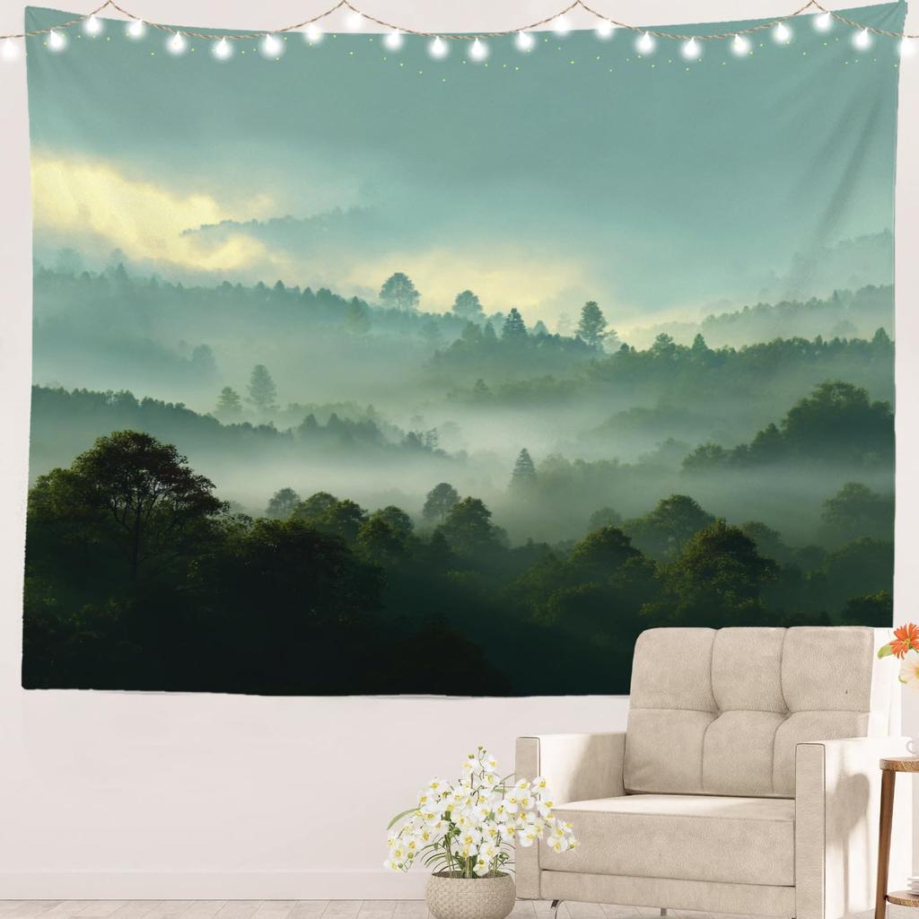 Retro Japanese Cherry Blossom Tapestry, Deep Indigo Flowers Wall Art Hanging Decoration Polyester Fiber White Ruffled Around For