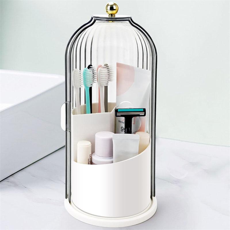 

Toothbrush Holders with Sliding Lid Rotating Electric Toothbrush and Toothpaste Holder Dustproof 3 Slots Countertop Organizer White Clear