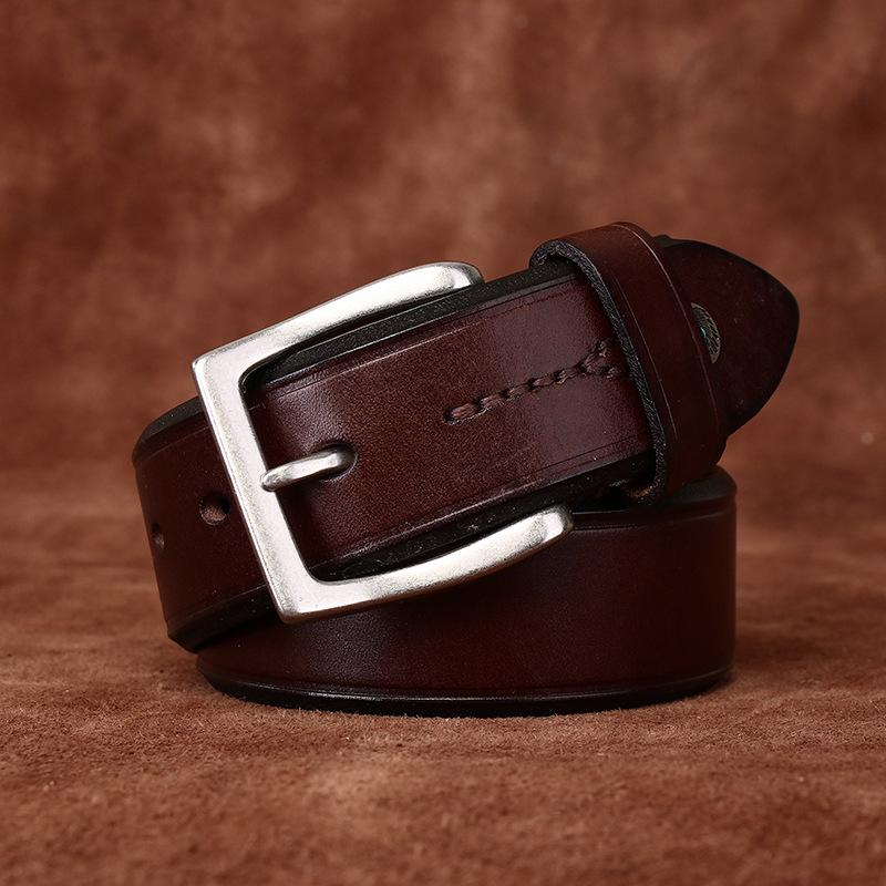 Belt Men's Beaded Decoration Fashion Trend Vegetable Tanned Full-Grain Leather Cowhide All-Match Denim Casual Men's Leather Belt