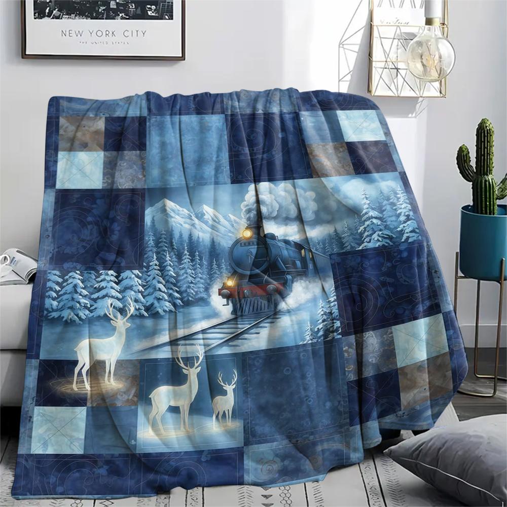 1 ks Flanelová deka s kresleným potiskem, Vysoce kvalitní, Pohodlná pro všechna roční období, Domácí dekorace, Teplo a pohodlí, Perfektní jako vánoční dárek k narozeninám