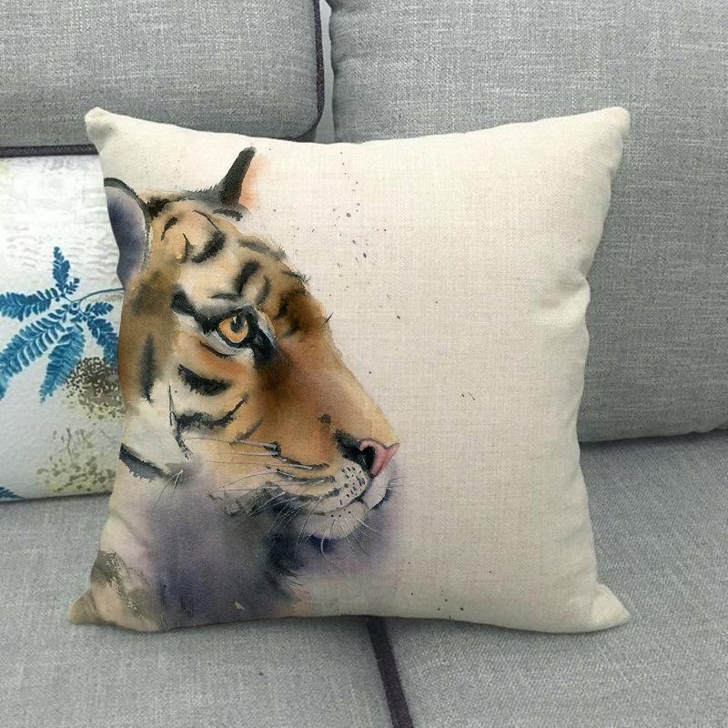 Bear Tiger Lion Fox Wolf Animal Patterns Digital Printing Short Plush Pillow Covers For Car Sofa Office Cushion Cover Home Goods