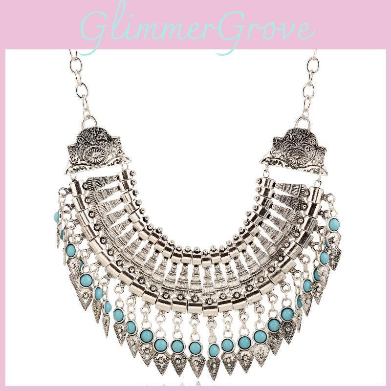 Style Ethnic Simulation Gemstone Decoration Tassel Design Necklace Women