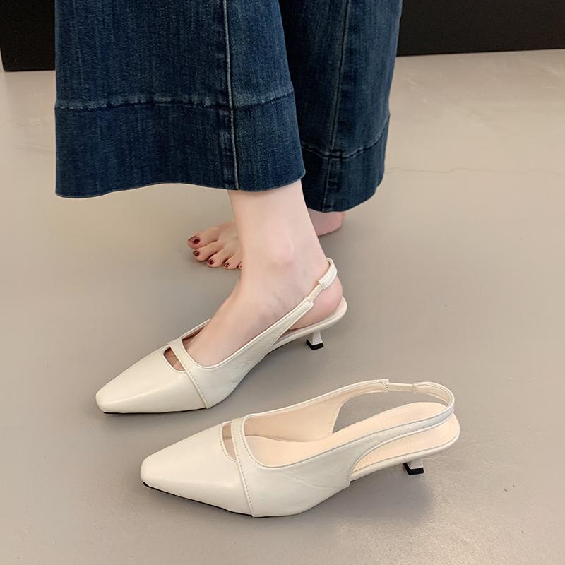 Women's Mid Heels Sandals Pointed Toe Elegant Pumps Summer Slingback Shoes 2025 Trend Fashion Shallow Dress Sandalias De Mujer