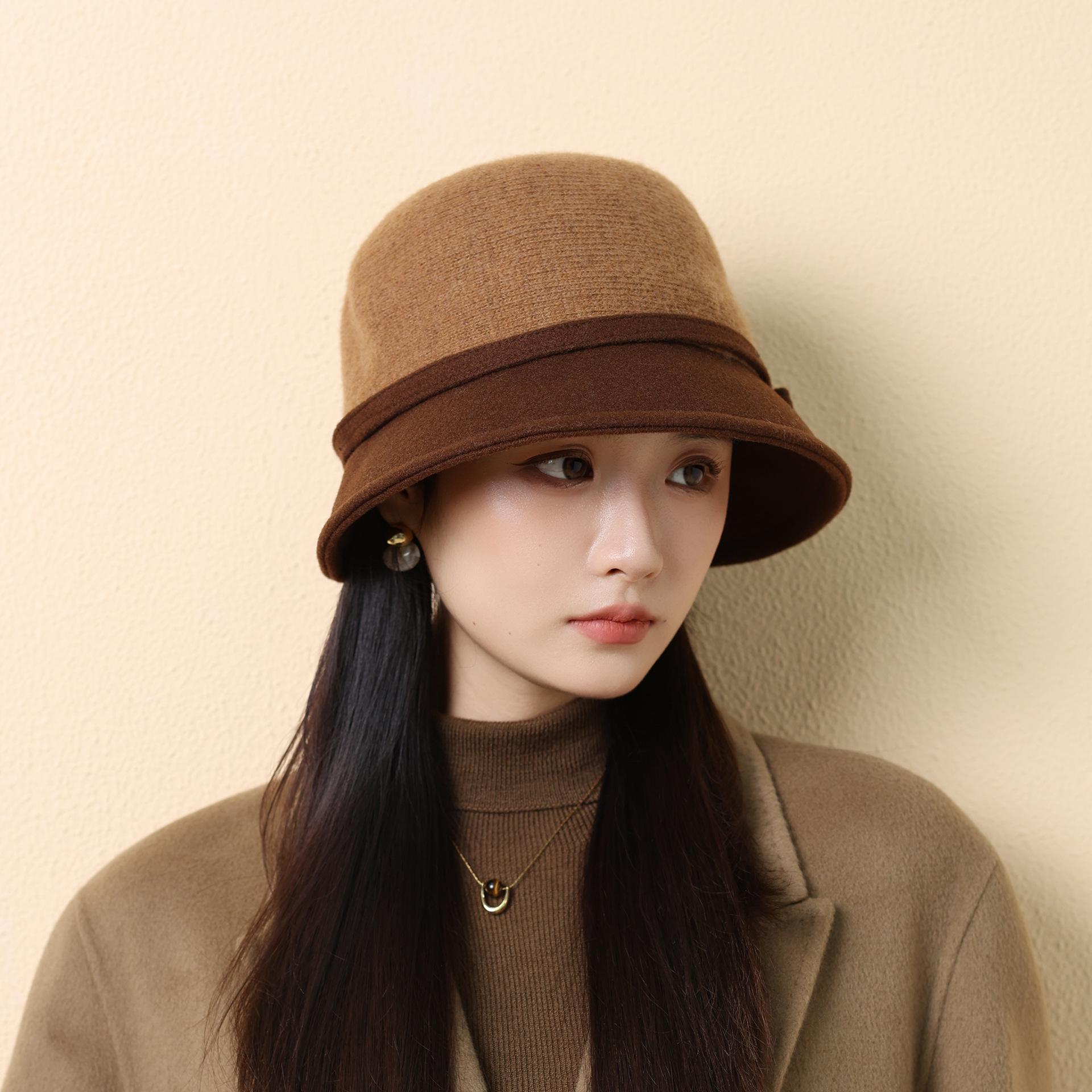 

Элегантная шерстяная шляпа-ведро на осень и зиму, женская ретро-шляпа-клош высокого класса, теплая шляпа-панама One size хаки