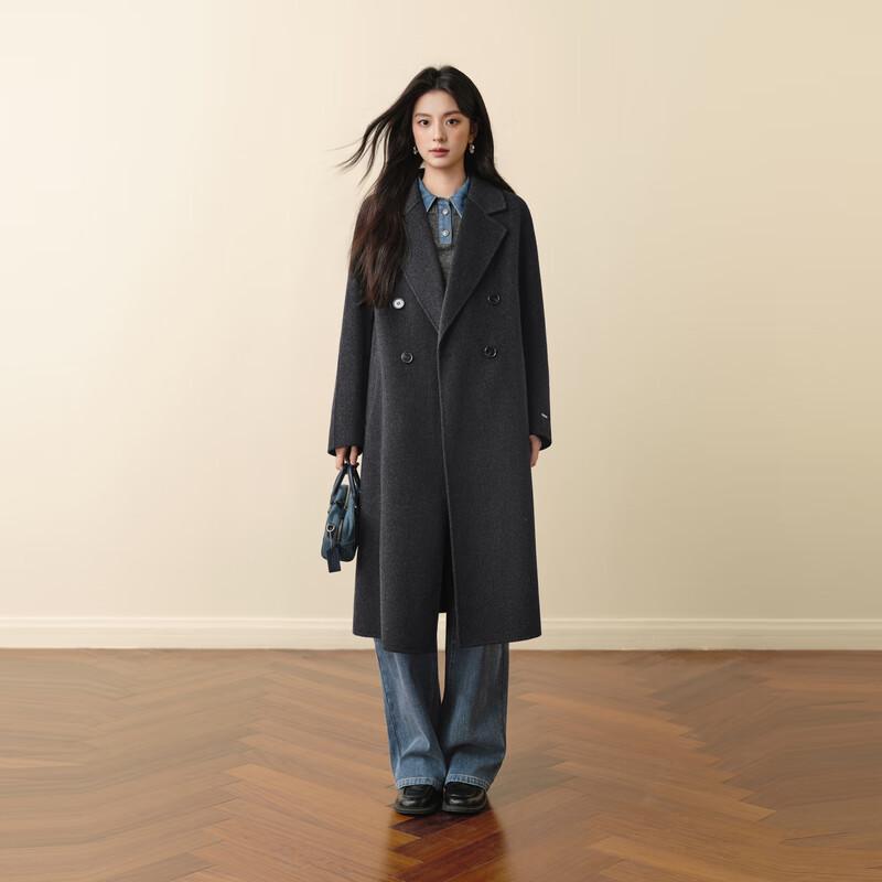 SEIFINI Women's Lapel Double-Sided Wool Blend Commuter Coat