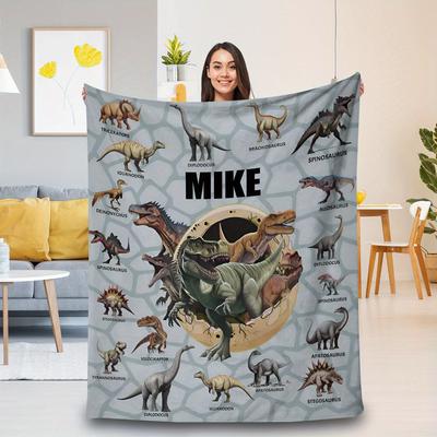 Gepersonaliseerd Flanellen Deken voor Dinosaurussenliefhebbers - Zacht Plaid met Gepersonaliseerde Naam, Gezellig voor Elk Seizoen, Cadeau voor Verjaardagen & Feestdagen