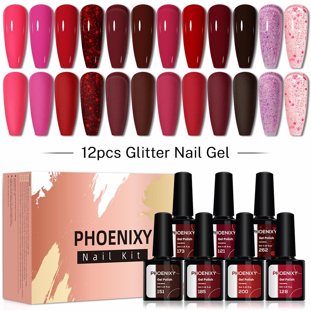 

PHOENIXY Набор гель-лаков 12 цветов нюдовый розовый набор гель-лаков телесные оттенки нейтральный коричневый замачиваемый гель-лак набор для маникюра DIY нейл-арт салон дом подарок AL