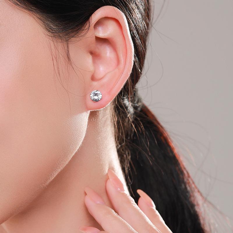 MODIAN Cercei tip zirconiu din argint Sterling 925, zirconiu rotund, 4 mm, 5 mm, 6 mm, 7 mm, cercei pentru femei, bijuterii de nunta