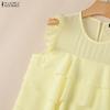 ZANZEA Women Casual Round Neck Loose Sleeveless Ruffles Blouse