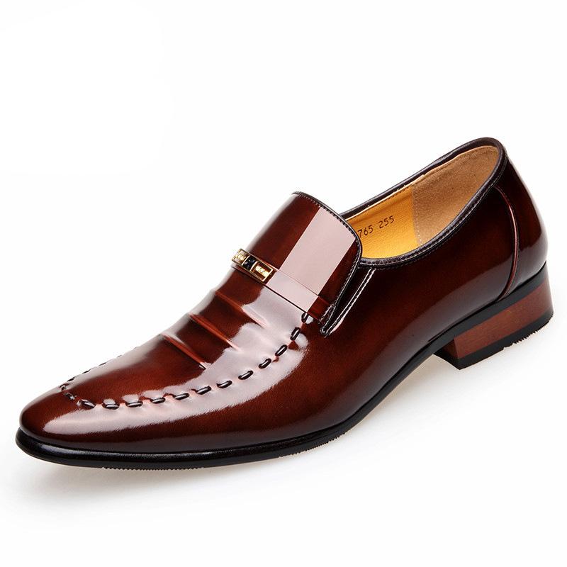 REEHEMES Men's British Business Dress Leather Shoes Men's Breathable Pointed Bright Leather Korean Edition Men's Shoes Leather Shoes