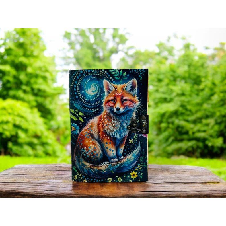 

Винтажный лисий кожаный журнал ручной работы Гримуар для женщин Пустая книга теней для заклинаний Небесные рождественские подарки для него и для нее 7 x 5 in - 100 Sheet