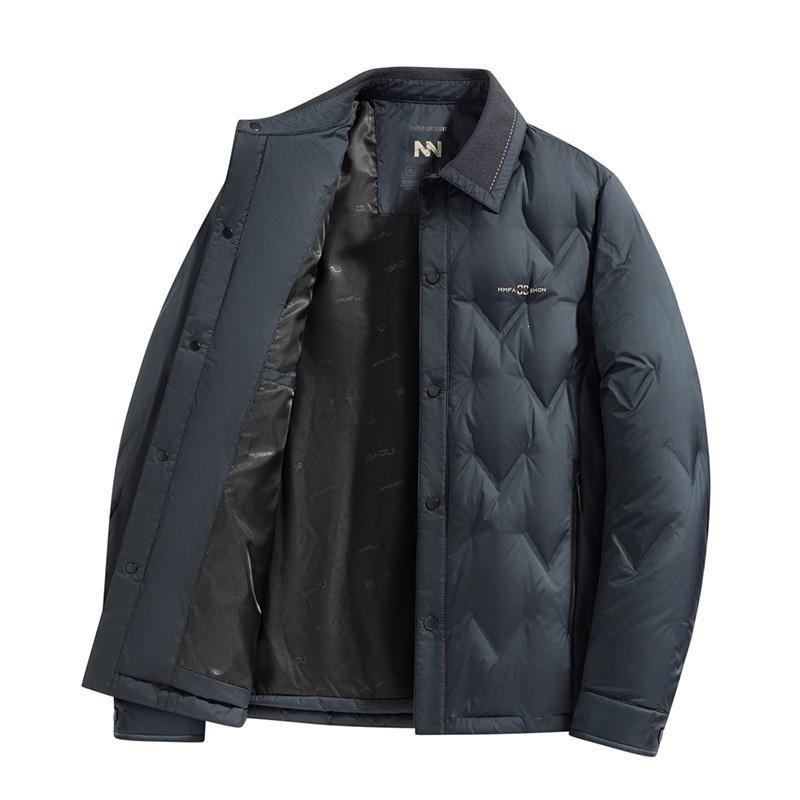 Mens Lightweight Down Jacket With Turn-Down Collar Business Casual Winter Coat White Duck 50% Fill Power 550