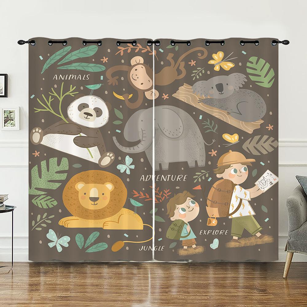 Curtain Animal Illustration Adventure Curtain Digital Printing Blackout Curtain No Punching
