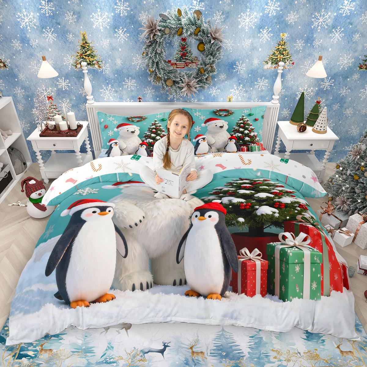 

Comforter Homewish Kids Merry Christmas For Girls Boys Snowman Snowflake Bed Set Xmas Tree Santa Claus Set Comforter (quilt)-EU Single(135*200cm)3pcs