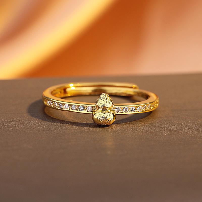 18K Gold-Plated Exquisite Chinese Style Gourd Ring for Women, Adjustable Design