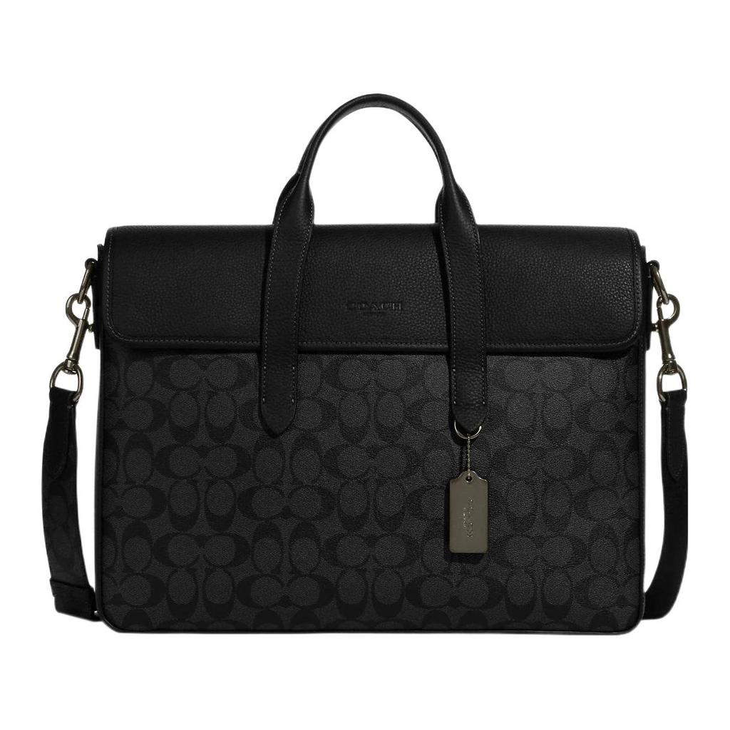 Coach Sullivan 39 Magnetic Flap Large Capacity Leather Briefcase Men Bags Black C9873-QBMI5