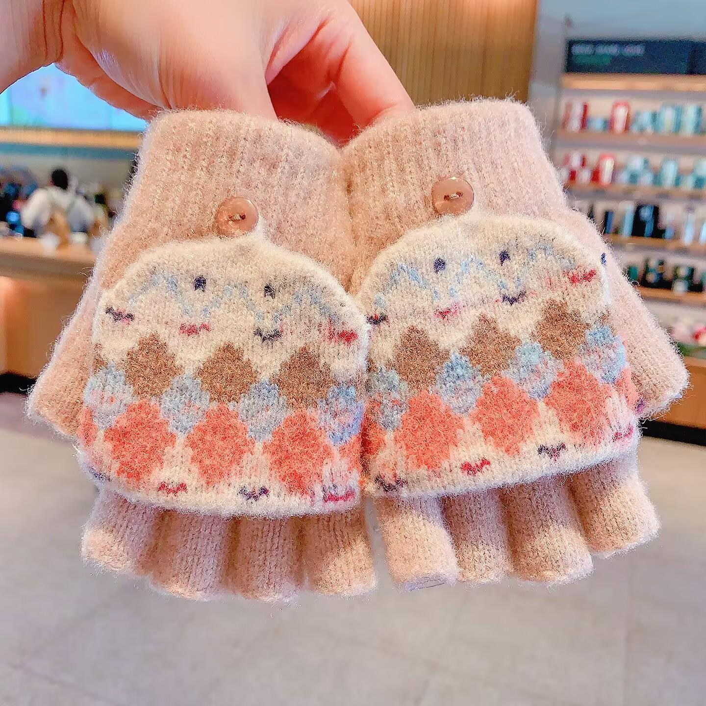 

Дитячі вовняні рукавички без пальців на осінь/зиму - Теплі, щільні, морозостійкі, ідеальні для домашніх завдань, для хлопчиків, учнів початкової школи хакі