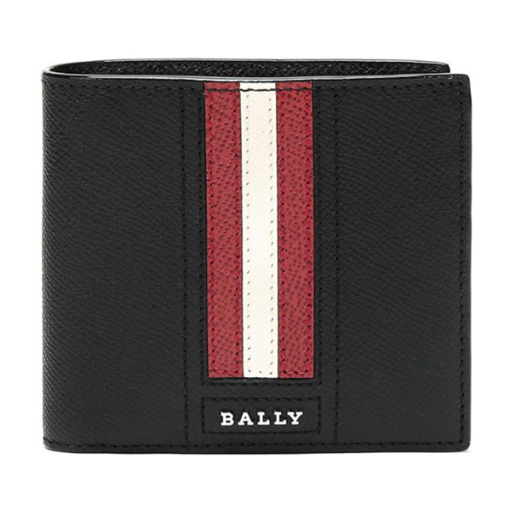 Bally Classic Short Red And White Striped Leather Wallet Men Wallet Black 6224898 Basic Set (Bag+Dust Bag)