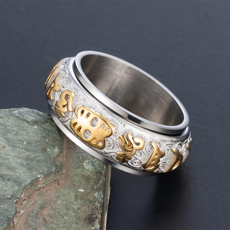 2025 ექვსმარცვლიანი სპინერი ბეჭედი 360° მბრუნავი უნისექს ბეჭედი - სტრესის მოხსნა ზომები 7-12 ოქრო/ფოლადი/ მამაკაცის ტრენდული საჩუქრები