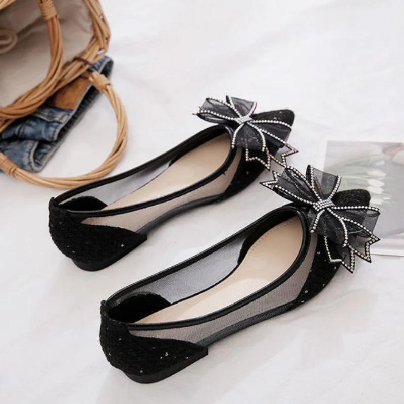 Fashion Shoes for Women French Style Off White Mesh Splicing Luxury Brand Wholesale Lastest Low Price Slip On Chic Point 39 Woman Flats