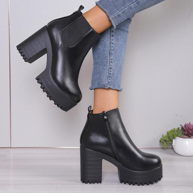 Women's Boots Round Toe Waterproof Platform High Heels Thick Heels Martin Boots Women's Shoes