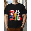 European Sizes Men'S T-Shirt, Short Sleeve, Crew Neck, Vibrant Stripe Design, Polyester, Casual Fit, World Cup Theme T-Shirt