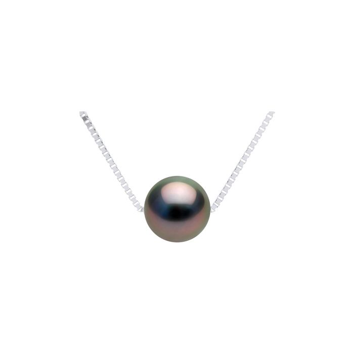 Collier - Pearls & Colors - Perle de Culture de Tahiti Ronde - Argent 925 - Qualité A+ - Femme