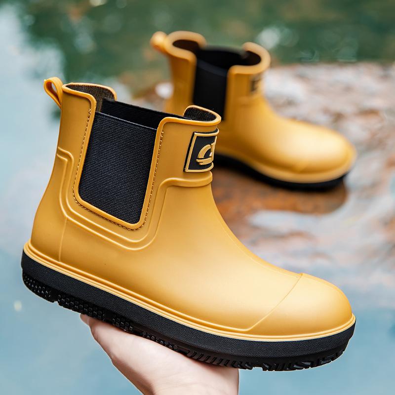 Couple Elastic Rain Boots Short Tube Waterproof Fashion Simple European and American Fishing Rain Outdoor Can Wear Versatile Rain Shoes