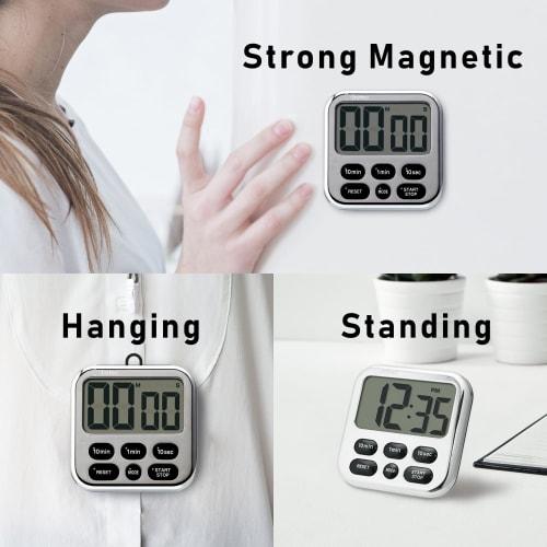 Dretec Large Screen Timer with 6 Function-Rich Keys, Switchable Clock Display, Magnetic, Digital, Soap 6, Chrome Plated, for Cooking and Kitchen