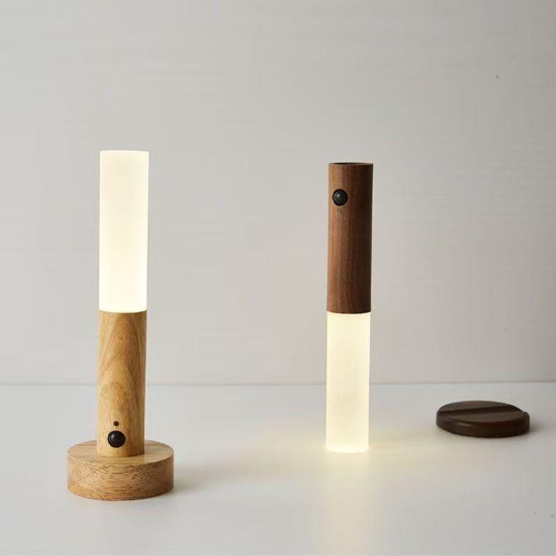 Wood Grain LED Sensor Night Light: Rechargeable, Magnetic, Auto Induction for Bedroom or Hallway